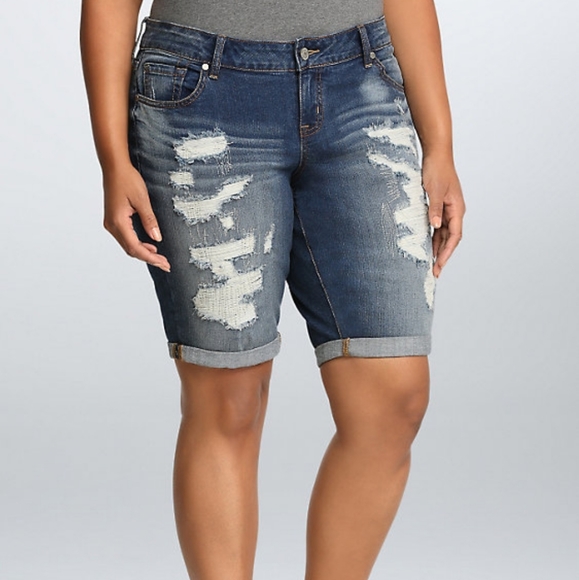 distressed bermuda jean shorts